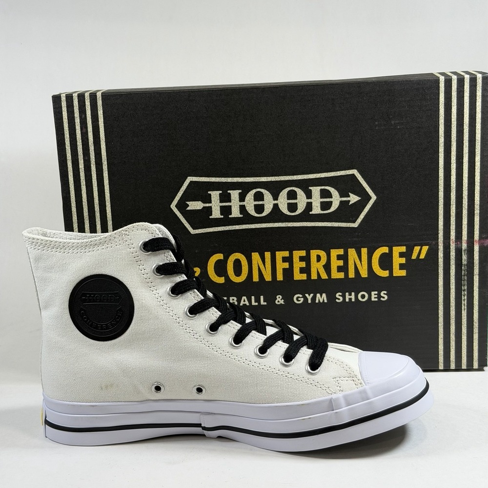 Hood  Mens-7 Womens-9 Conference High Top Shoes Mitchell & Ness White